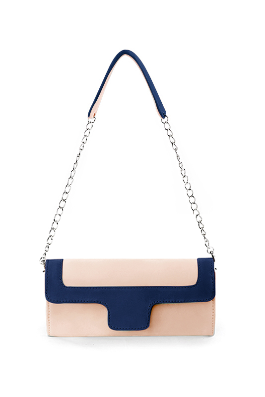 Powder pink and navy blue women's dress clutch, for weddings, ceremonies, cocktails and parties. Top view - Florence KOOIJMAN